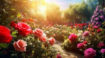 ai generato Rose nel il giardino foto