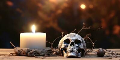 ai generato un' candela illuminato cranio evoca il culturale ricchezza di il giorno di il morto Festival. foto