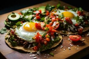 ai generato prima colazione tostadas con uovo foto