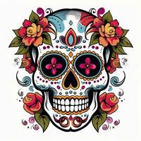 ai generato messicano Rose cranio. messicano Rose cranio. dia de los muertos shugar colorato testa. ai generato foto