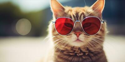 ai generato gatto con cuore sagomato occhiali da sole foto