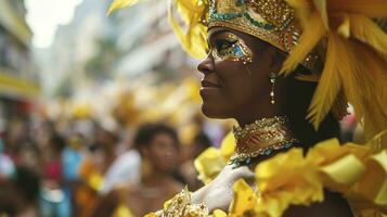 ai generato carnevale parata su il strada nel rio de janeiro foto