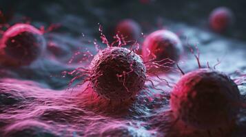 ai generato cancro cellula illustrazioni per mondo cancro giorno. virtuale la realtà rendere di cancro cellule. foto