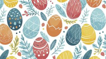 ai generato carino disegnato a mano Pasqua uova orizzontale senza soluzione di continuità modello, divertimento Pasqua decorazione, grande per striscioni, sfondi, carta design. foto