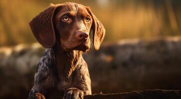 ai generato cane su il astratto sfondo, cane viso, avvicinamento di cane viso, cane ritratto su sfondo, guardare cane foto