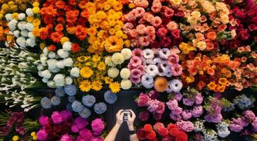 ai generato campo di fiori, fiori nel il campo, colorato fiori sotto il cielo, colorato fiori, fiori campo foto