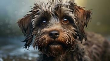 ai generato cane su il astratto sfondo, cane viso, avvicinamento di cane viso, cane ritratto su sfondo, guardare cane foto