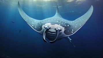 ai generato manta raggio pesce su naturale sfondo sfondo foto