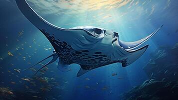 ai generato manta raggio pesce su naturale sfondo sfondo foto