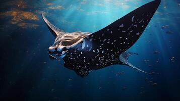 ai generato manta raggio pesce su naturale sfondo sfondo foto