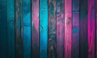 ai generato di legno tavole dipinto neon pendenza foto
