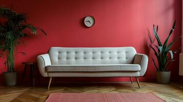 ai generato rosa vivente camera interno design con divano minimo estetico 3d reso foto