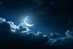 ai generato notte cielo e Luna, stelle, Ramadan kareem celebrazione foto