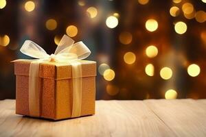 ai generato Natale regalo scatole con brillante luci sfondo copia spazio foto