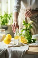 ai generato donna lavorazione Fai da te addetti alle pulizie per naturale primavera pulizia foto