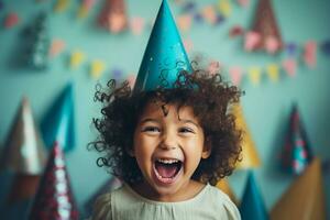 ai generato festa cappello parata del bambino risata e gioia nel compleanno beatitudine foto