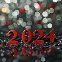 ai generato nuovo anno sfondo con il numeri 2024 nel bianca nero combinazione bokeh sfondo foto