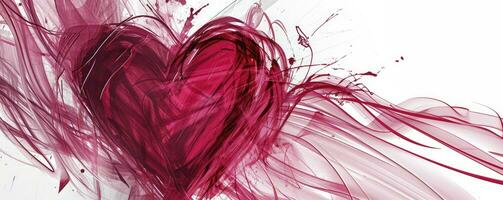 ai generato un' San Valentino giorno cartello su un' bianca sfondo con un' cuore, nel il stile di calligrafico linee, buio rosa. foto