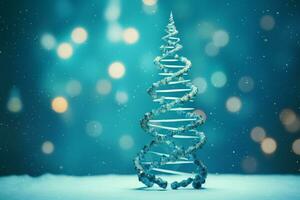 ai generato blu Natale albero fatto su con dna struttura Salute concetto bokeh sfocato sfondo copia spazio foto