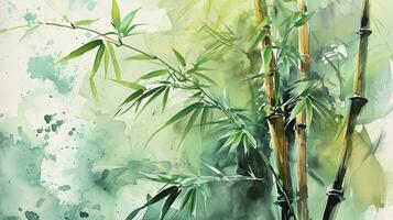 ai generato acquerello bambù con le foglie foto