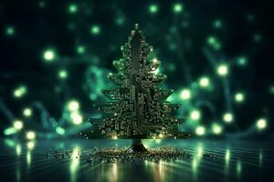 ai generato Natale albero fatto con circuito tavola tecnologia concetto foto