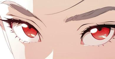 ai generato cartone animato viso avvicinamento con rosso occhi. illustrazione per anime, manga nel giapponese stile foto