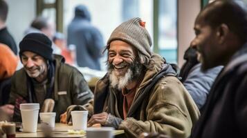 ai generato gioioso momenti - senza casa Comunità cenare foto