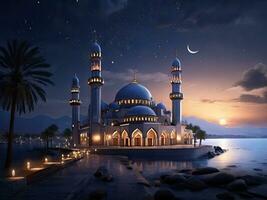 ai generato Ramadan foto con un' bellissimo moschea