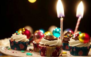 ai generato dolce celebrazione colorato torta e gioioso momenti a un' figli di compleanno festa ai generato foto