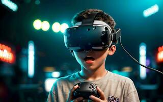 ai generato viaggio in il futuro un' racconto di virtuale la realtà meraviglie e gioco meraviglie ai generato foto