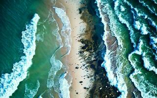 ai generato costiero la tranquillità aereo Visualizza di il roccioso oceano riva ai generato foto