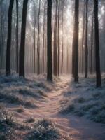 ai generato tranquillo foresta sentiero inverno bellezza rivelato foto