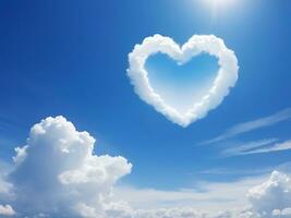 ai generato San Valentino giorno romanza a forma di cuore nube nel blu cielo, amore concetto foto