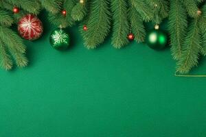 ai generato verde sfondo. allegro Natale e nuovo anno bandiera con copia spazio. professionista foto