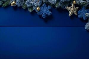 ai generato blu sfondo. allegro Natale e nuovo anno bandiera con copia spazio. professionista foto