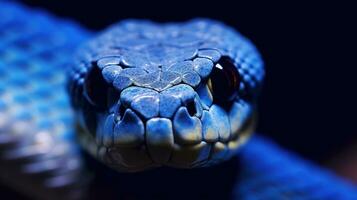 ai generato blu vipera serpente avvicinamento viso generativo ai foto