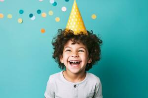 ai generato festa cappello parata del bambino risata e gioia nel compleanno beatitudine foto