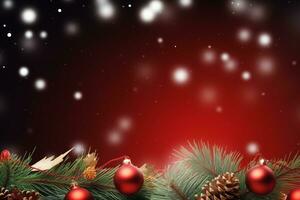 ai generato Natale ornamenti su rosso bokeh sfondo foto