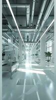 ai generato moderno fabbrica edificio interno design con tubi e illuminazione foto