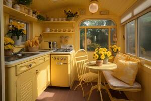 ai generato pulito minimalista giallo stile piccolo cucina professionale pubblicità fotografia foto