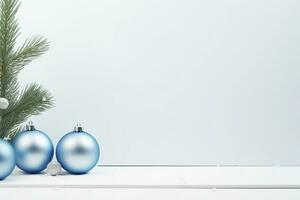 ai generato Natale vacanze composizione di abete albero rami con palline e copia spazio foto