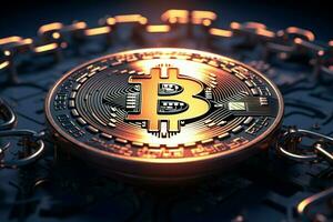 ai generato finanziario rivoluzione bitcoin, il iconico simbolo di digitale moneta i soldi foto