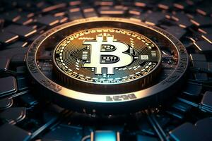 ai generato finanziario rivoluzione bitcoin, il iconico simbolo di digitale moneta i soldi foto