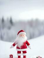 ai generato Santa Claus Bambola con i regali su il nevoso montagna. ai generativo foto