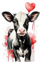 ai generato vitello sfondo con rosso cuori acquerello grafica foto