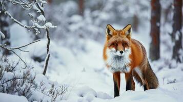 ai generato rosso Volpe nel il inverno foresta foto