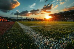 ai generato lussureggiante verde prato a calcio calcio gli sport stadio professionale fotografia foto