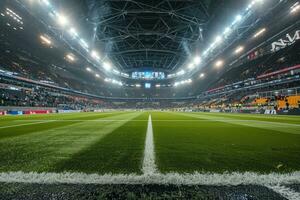 ai generato lussureggiante verde prato a calcio calcio gli sport stadio professionale fotografia foto