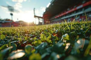 ai generato lussureggiante verde prato a calcio calcio gli sport stadio professionale fotografia foto