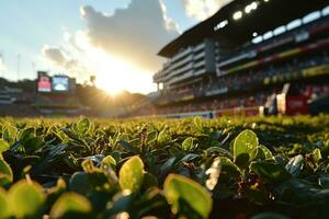 ai generato lussureggiante verde prato a calcio calcio gli sport stadio professionale fotografia foto